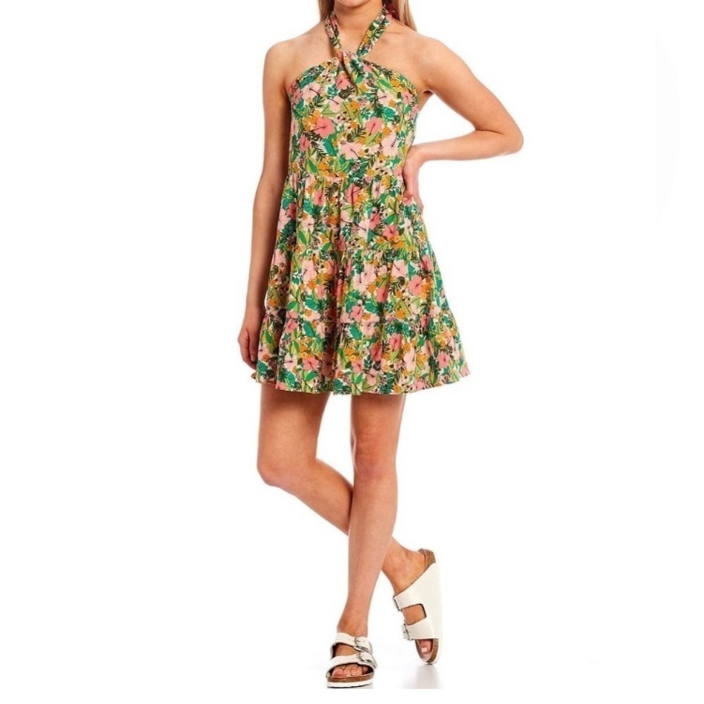 Copper Key Cottagecore Flower Halter Tie Babydoll Cotton Dress Sz S